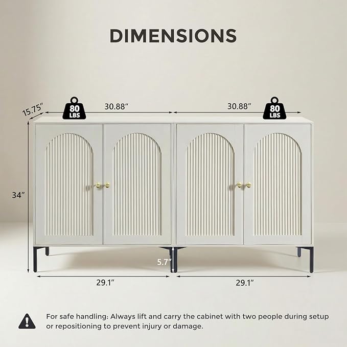 IFBUY Modern Sideboard Buffet Cabinet, 61.75" W Fluted Arched Buffet Cabinet