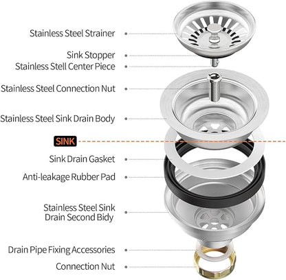 KONE Sink Drain Assembly, Kitchen Sink Drain Strainer Kit