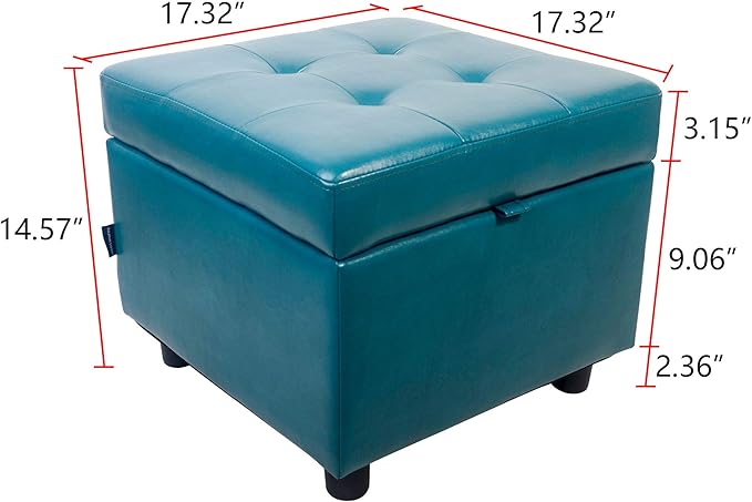 H&B Luxuries Tufted Leather Square Flip Top Storage Ottoman Cube Foot Rest