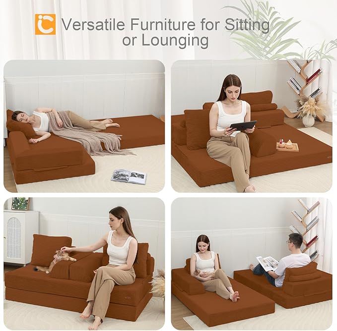 COMAX Convertible Sofa Bed, Folding Floor Couch Corduroy Fold Out Couch Bed