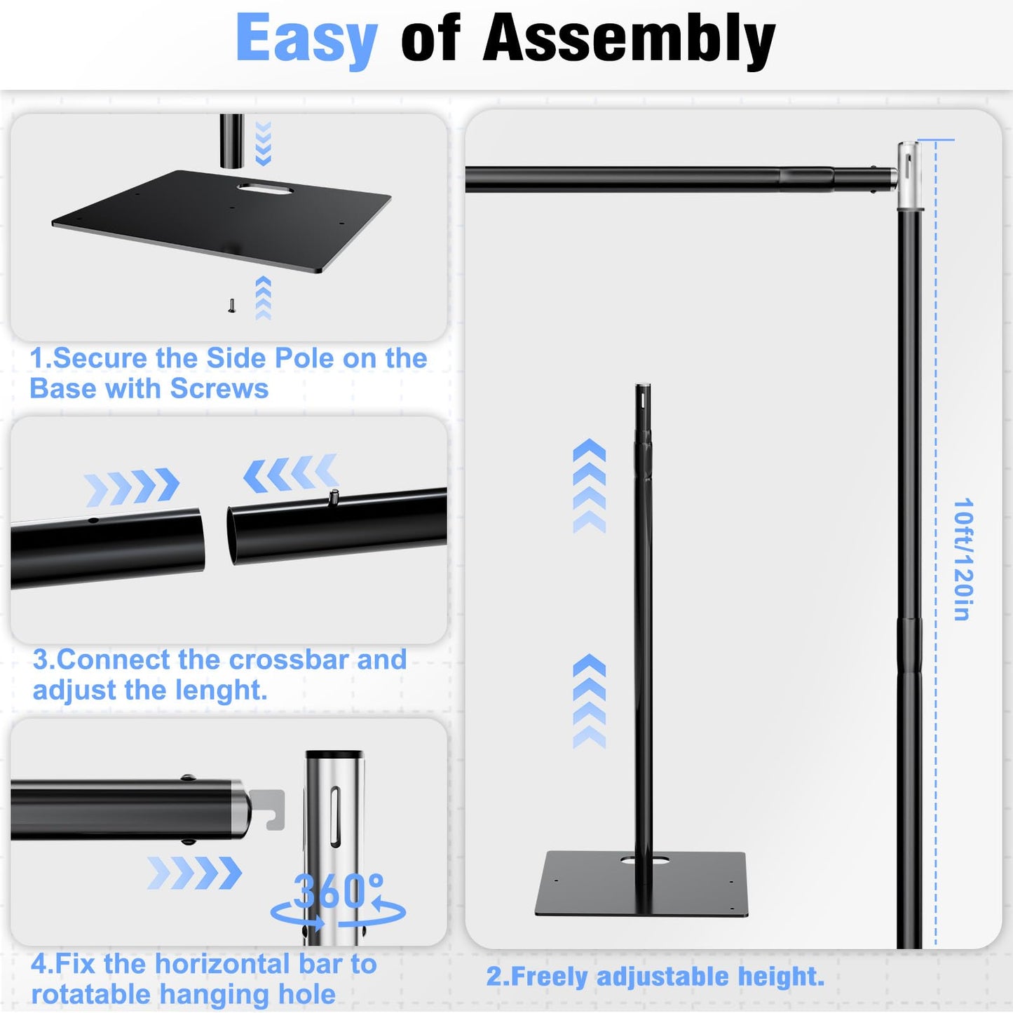 TOCRETOARE Pipe and Drape Backdrop Stand 10FT x 10FT, Adjustable Backdrop Stand Heavy Duty, Background Stand, Backdrop Stand for Parties, Photography, Wedding, Birthday Decoration