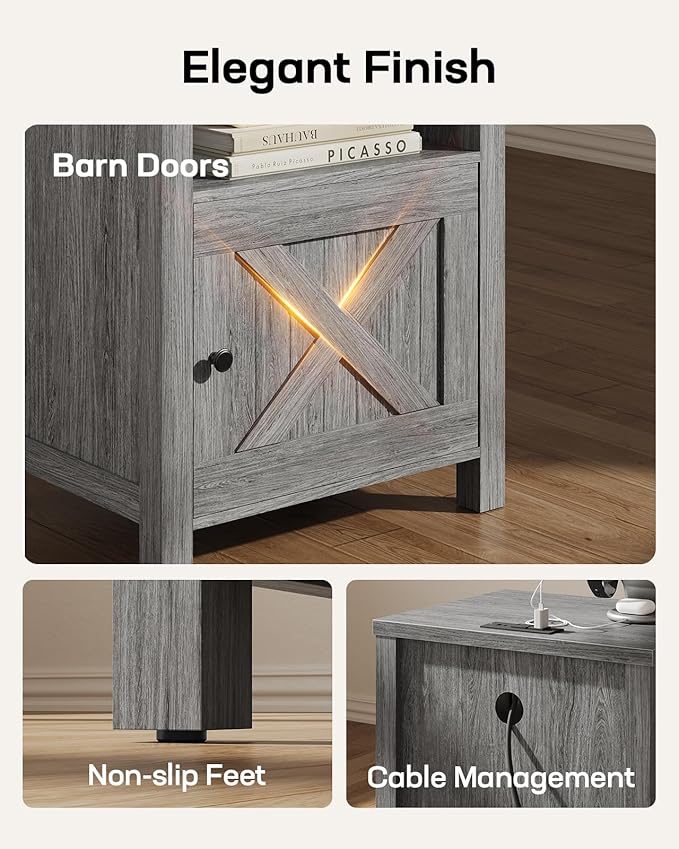Marsail Farmhouse Nightstand Set of 2, Wood Bedside Table