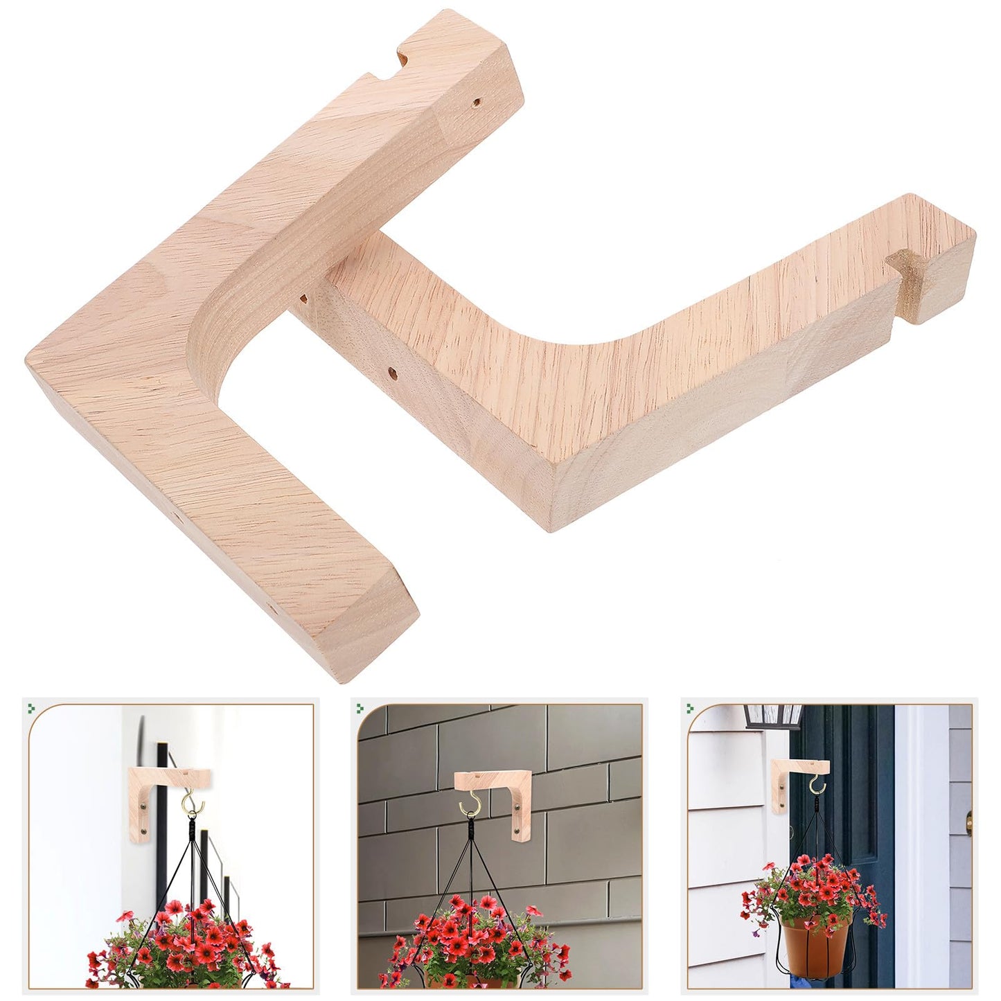 HAKIDZEL Heavy-Duty Wooden Plant Hooks 2pcs Indoor Outdoor Hanging Plant Hangers for Wall and Ceiling Mount for Flower Pots and Garden Use