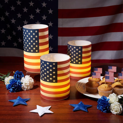 Baquler 3 Set 4th of July Flameless Candles Patriotic USA Flag Flameless Candles 250th Anniversary Lampshade with LED Tea Lights National Flag Candle Decoration for Independence Tabletop Home Decor
