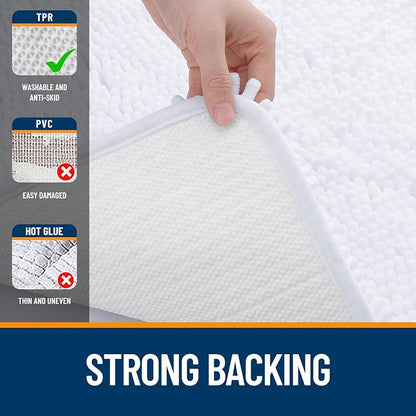 OLANLY Large Bathroom Rugs 44x32, Extra Soft Absorbent Chenille Bath Rugs, Rubber Backing Quick Dry, Machine Washable Bath Mats for Bathroom Floor, Tub and Shower, Home Decor Accessories, White