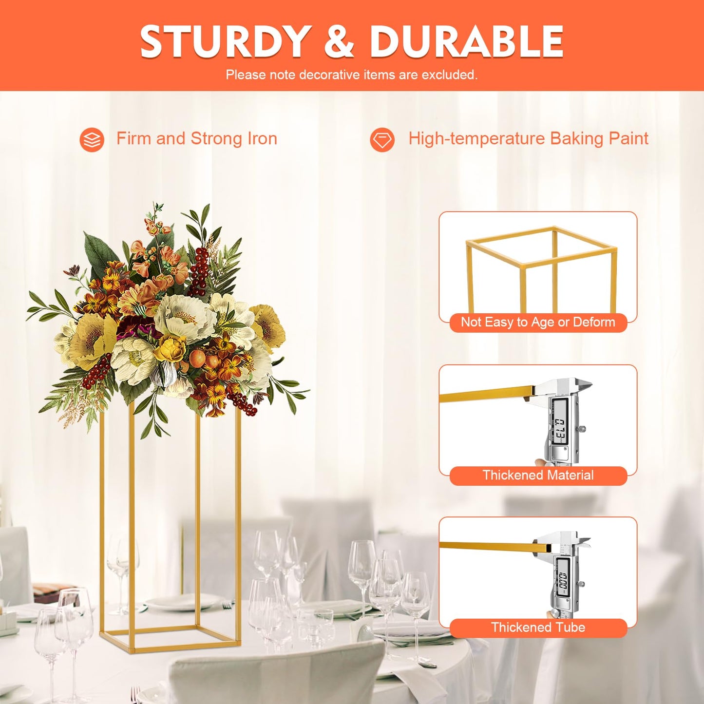 Kangten 10pcs Wedding Flower Stand Column - Geometric Metal Gold Centerpieces Vase for Tables - Rectangular Flower Display Rack for Valentine's Day Wedding Party Table Decoration Supply