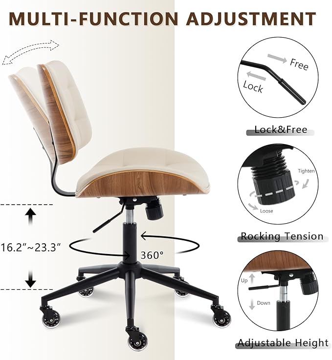 Home Office Desk Chair with Wheels, Adjustable Height Armless Office Chair