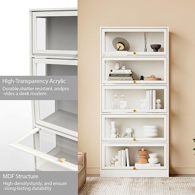 Display Cabinet with Acrylic Glass Doors, 5-Tiers Curio Cabinet with LED