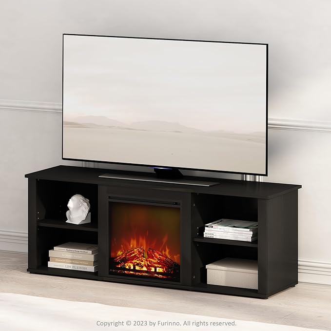 Furinno Jensen Fireplace TV Stand, NO Heat Decorative Electric Fireplace TV