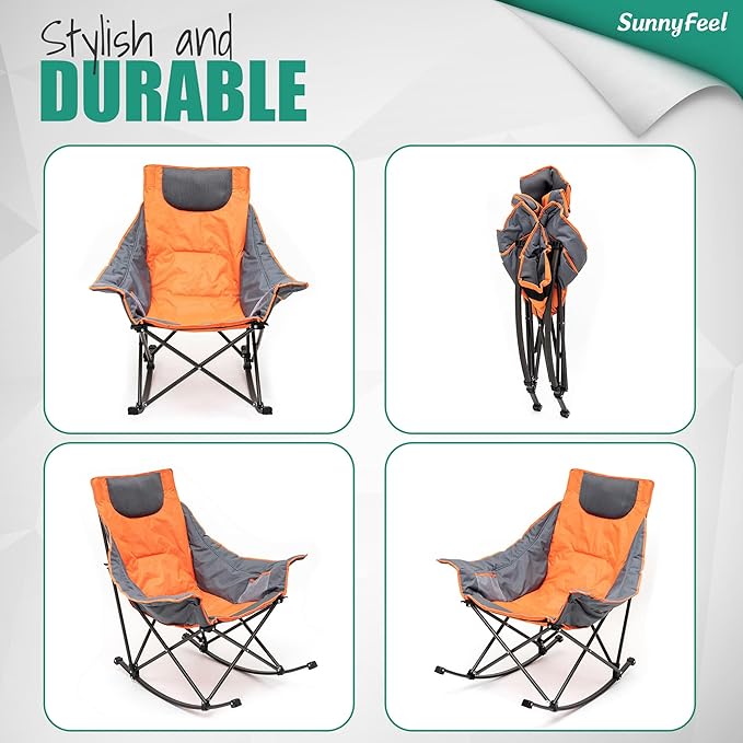 SUNNYFEEL Oversized Heated Rocking Camping Chair 2 Pack, Fully Padded Patio