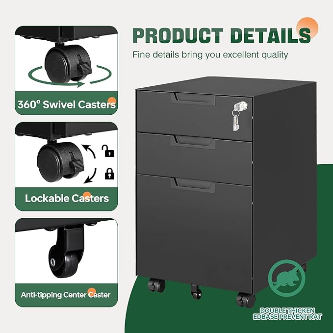 Letaya 3 Drawer Mobile File Cabinet