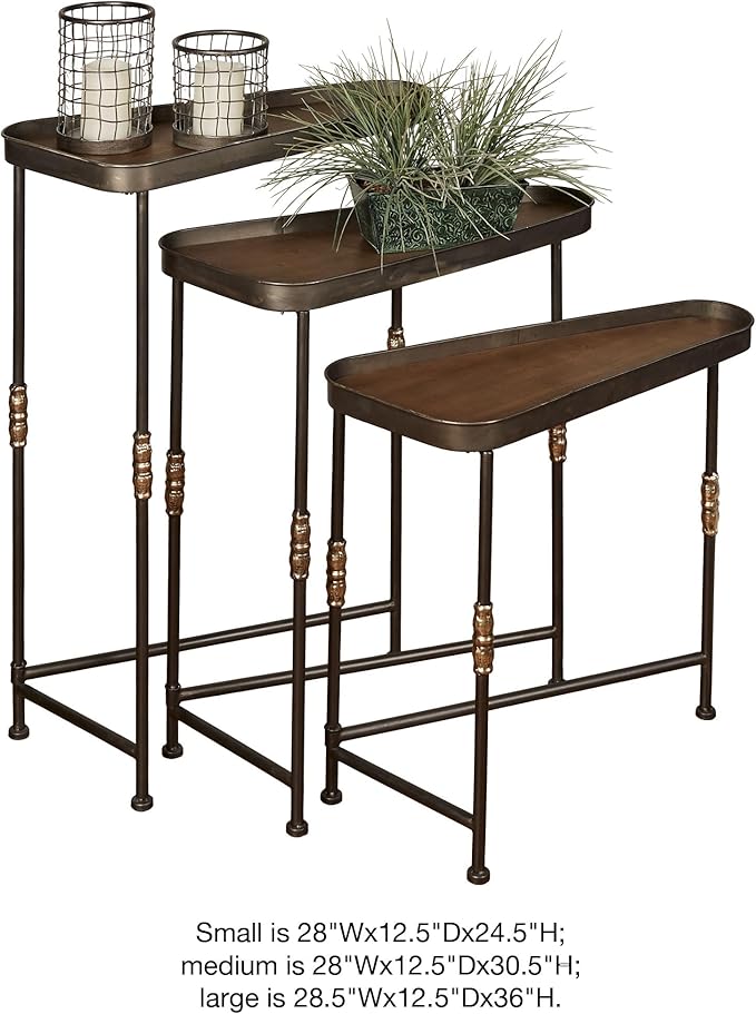 Bronwyn Metal and Wood Nesting Tables Dark Bronze Finish 28, 30.5 and 36 Inches