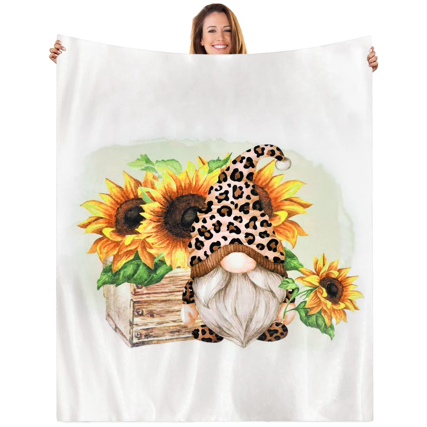 tiosggd Summer Sunflower Gnomes Blanket 60x50 Inches, Gnome Gifts for Women, Kids, Sister, Adults, Mom, Friends, Birthday Gifts, Soft Flannel Fleece Sunflower Throw Blanket for Couch Sofa Bed