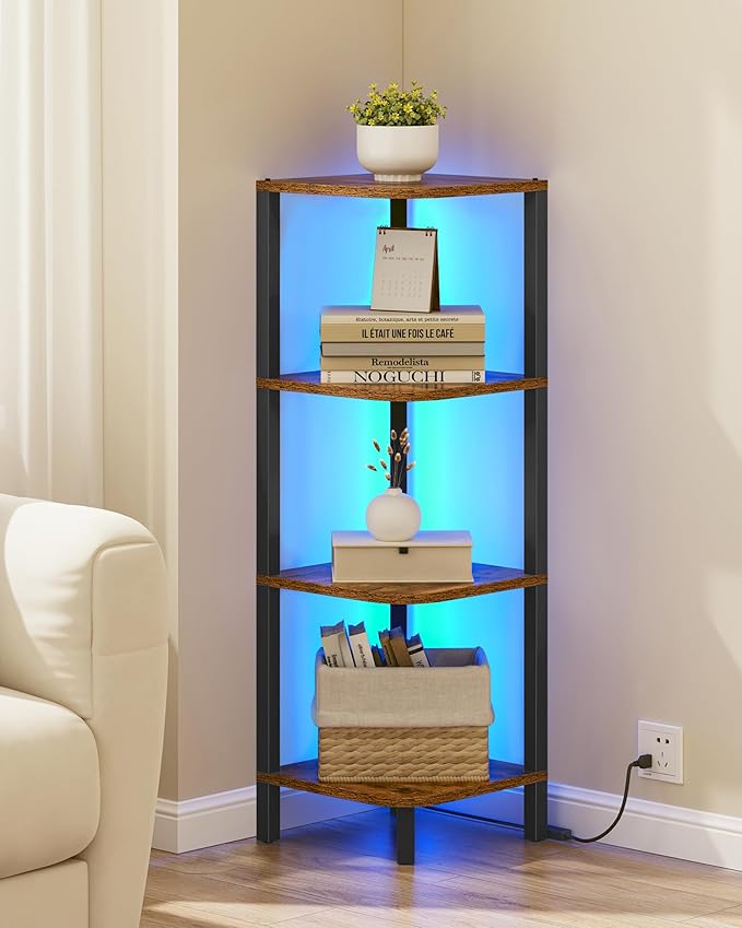 TUTOTAK Corner Shelf, 4-Tier Corner Bookshelf