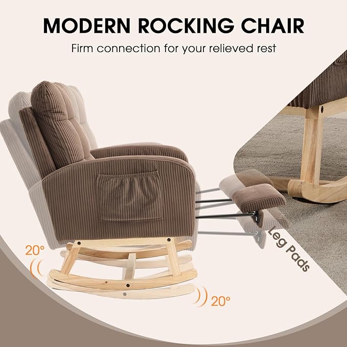 NIOIIKIT Nursery Rocking Chair, Corduroy Upholstered Rocking Chair