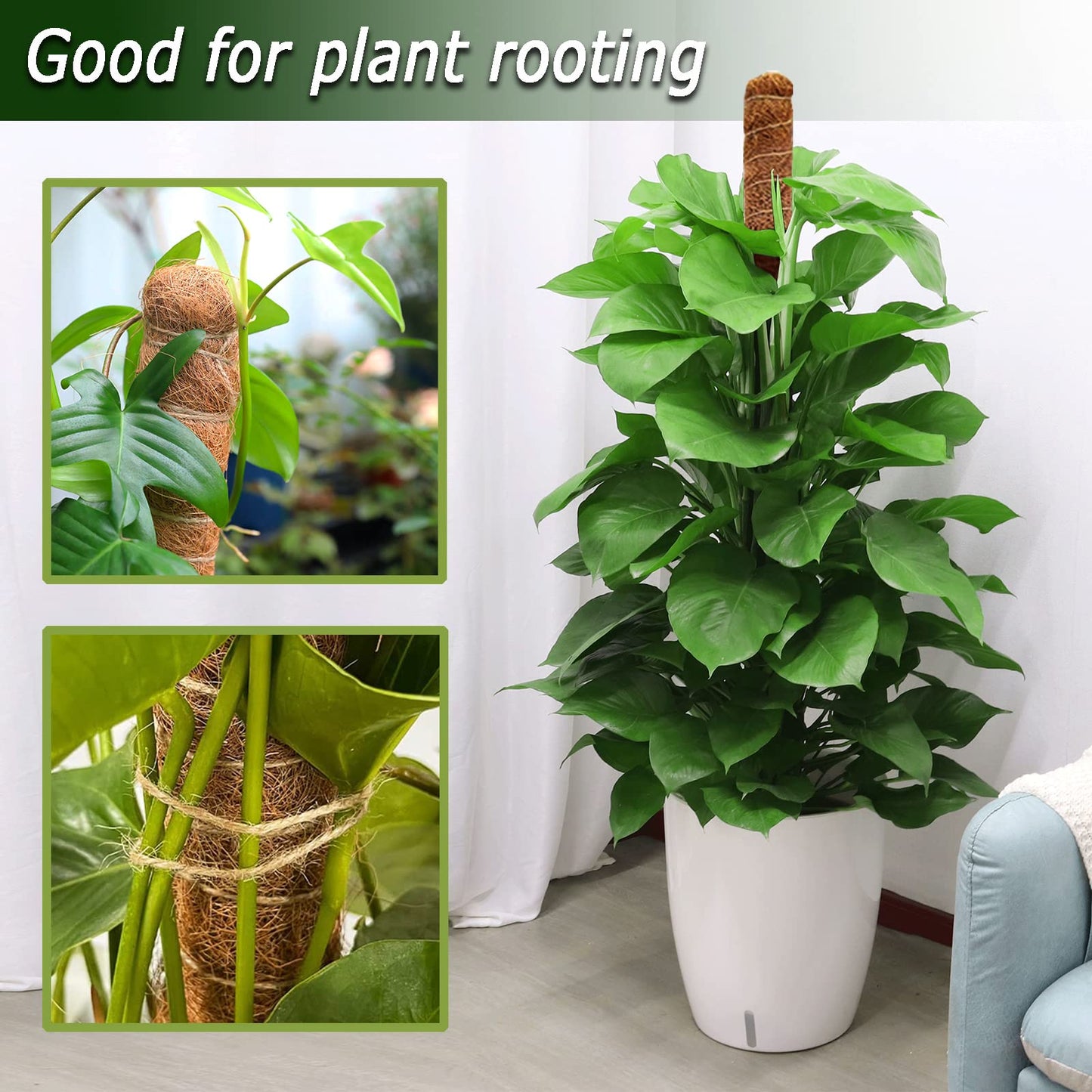 Soupiar 2-Pack 28" Bendable Moss Pole for Monstera, Rust-Free Aluminum Core Plant Support Stakes, Sturdy Stakes to Train & Grow Indoor Climbing Plants Upright (13.2ft Jute Rope Included)