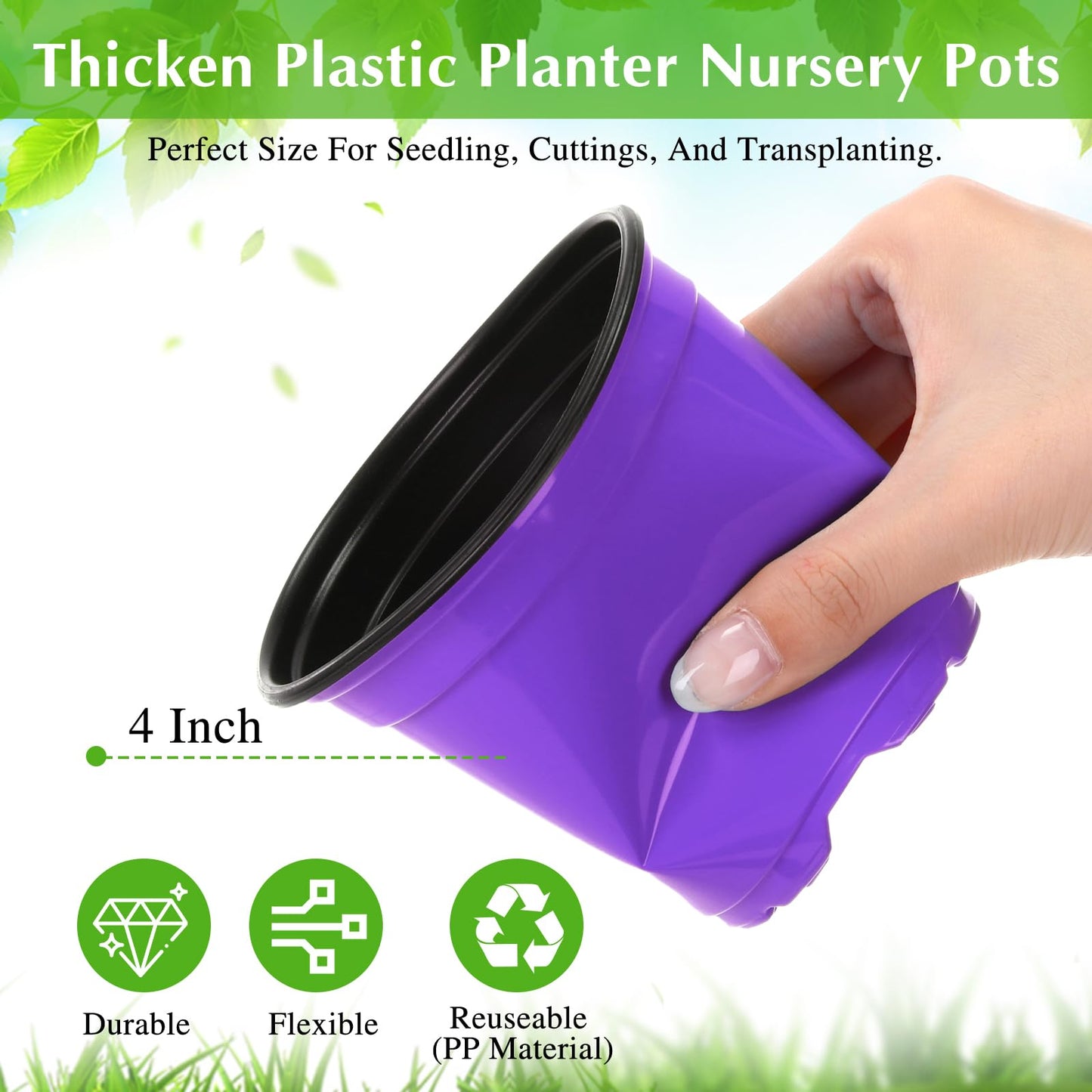 Havawish 150 Pcs 4 Inch Plastic Nursery Pots Seedling Starting Pots with Drainage Holes Thicken Flower Planters Seed Starting Indoor Outdoor for Seedling Cutting Transplanting(Purple)