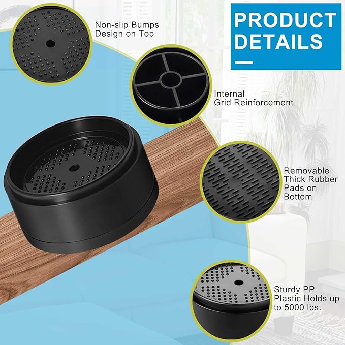 Bed Risers 1 inch, 2 inch, 3 inch, 4 inch Heavy Duty, Adjustable Furniture Riser