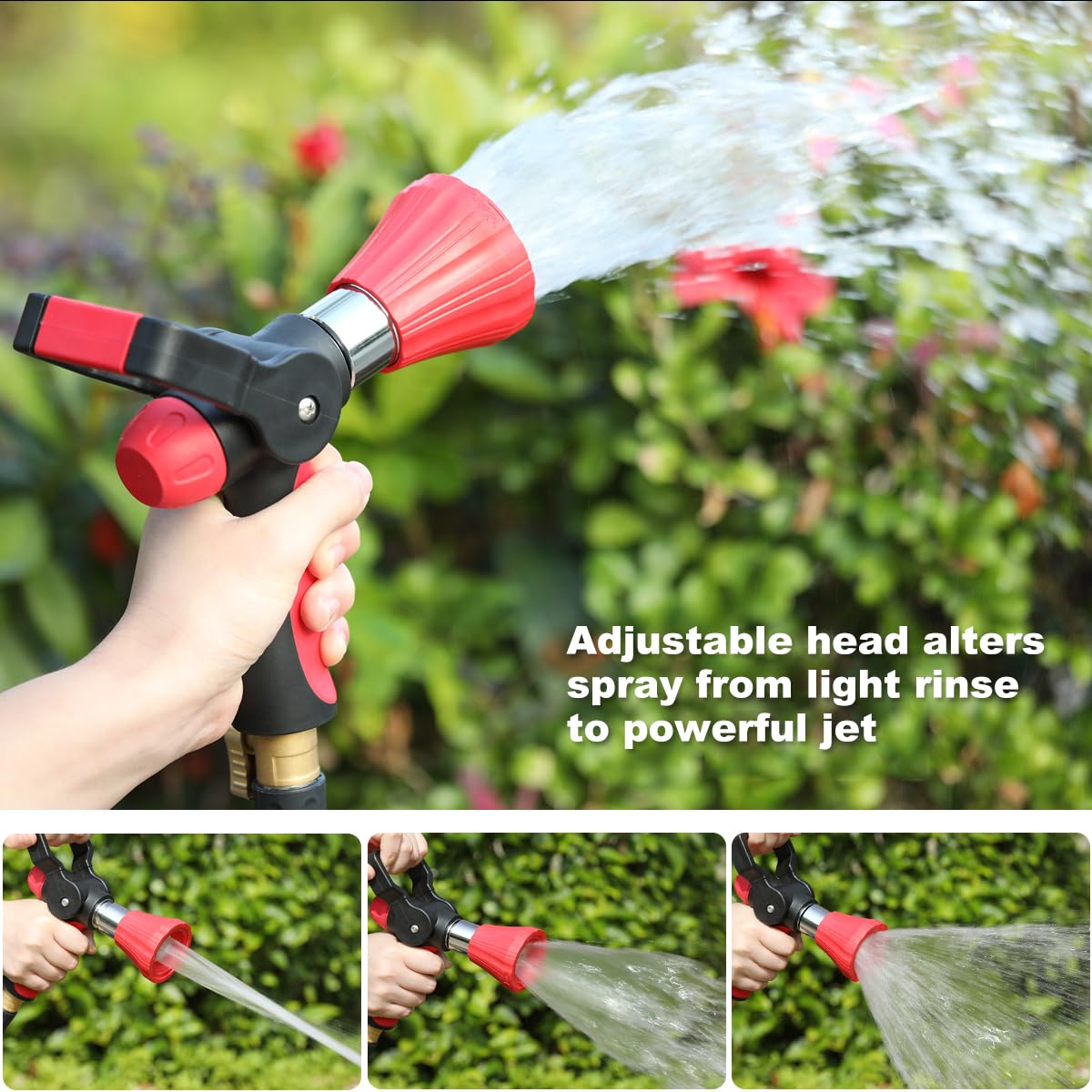 FANHAO High Pressure Fireman's Spray Nozzle, Heavy Duty Metal Garden Hose Nozzle with Lever Handle and Slip Ergonomic Grip, Adjustable Water Nozzle for Watering Lawn and Garden, Washing Car & Pet