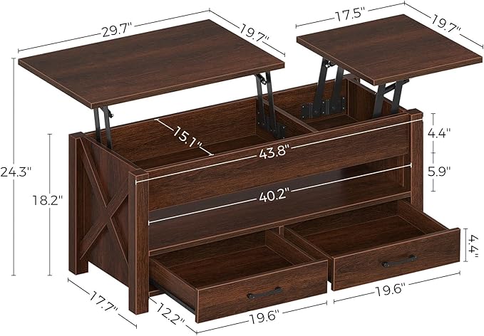 Seventable Coffee Table, 47.2" Lift Top Coffee Table
