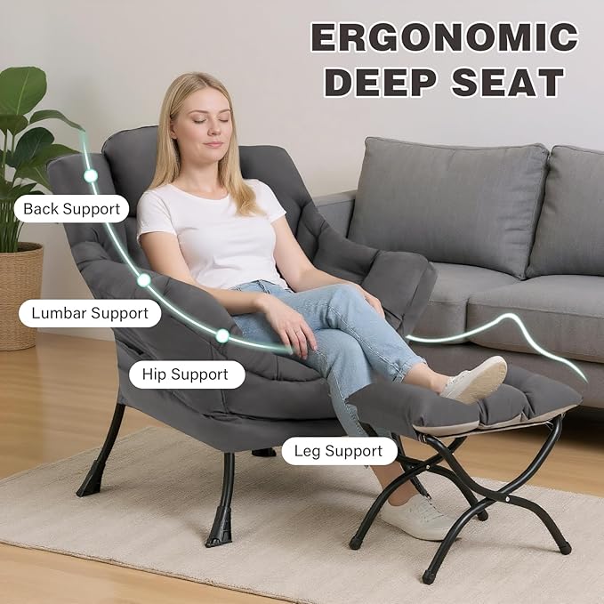 Lazy Chair with Ottoman, Modern Accent Chair Contemporary Sofa Chair with