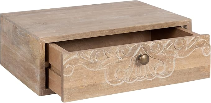 Kate and Laurel Mirza Transitional Carved Wood Floating Side Table, Natural Wood