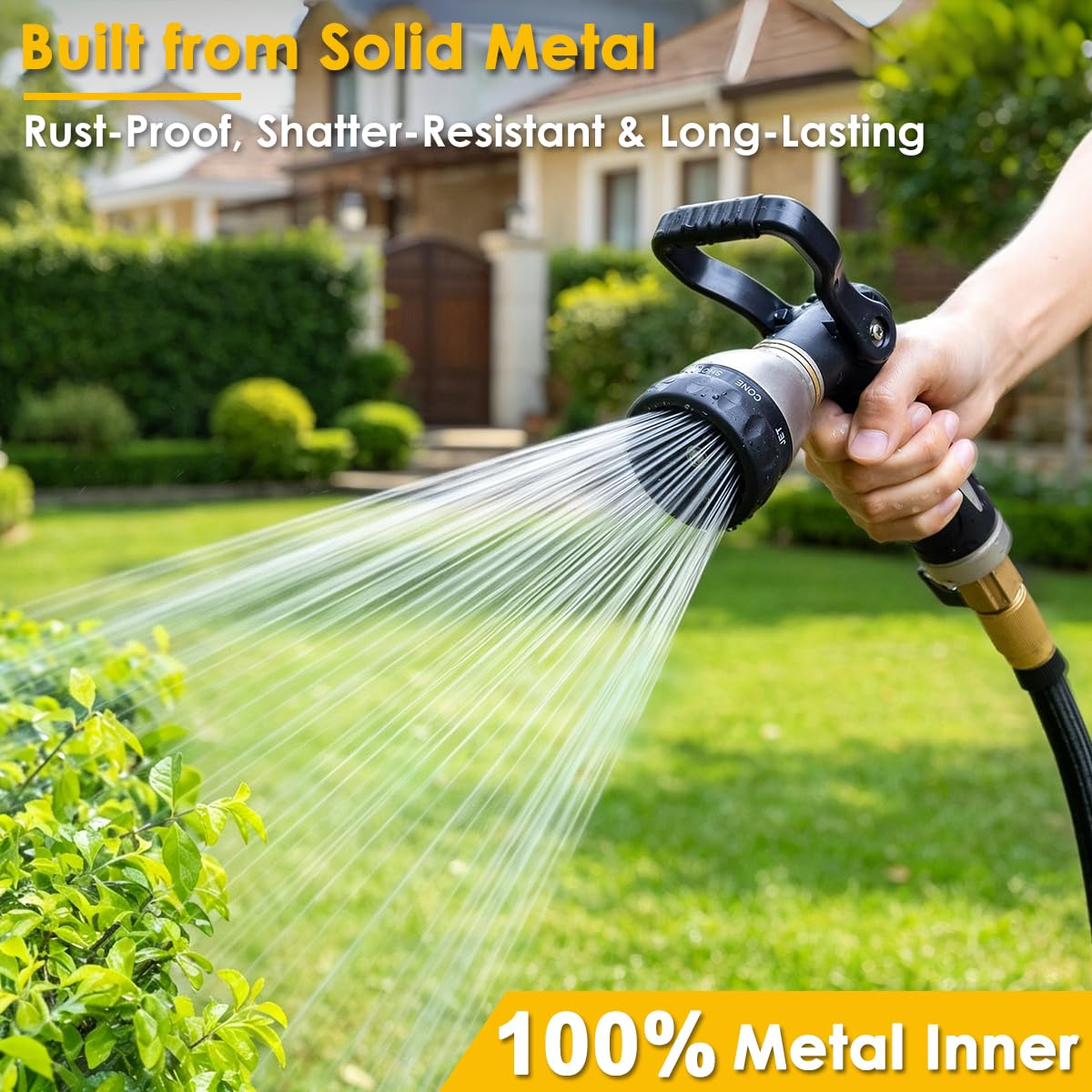 FANHAO Heavy‑Duty Metal Fireman Style Hose Nozzle, High Pressure Garden Water Sprayer with 8 Spray Patterns, Lever Control Ergonomic Grip Garden Sprayer for Lawn, Car Washing & Outdoor Cleaning