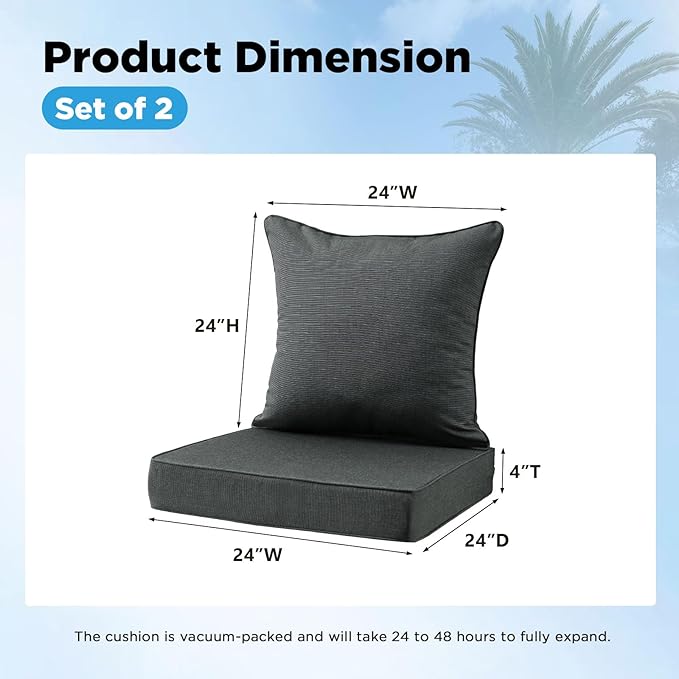 Sunbrella Outdoor Deep Seat & Back Cushion Set, 24 x 24 Inch Water Repellent