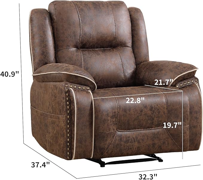 EBELLO Faux Leather Manual Recliner Chair, 1 Seater Reclining Sofa Chair