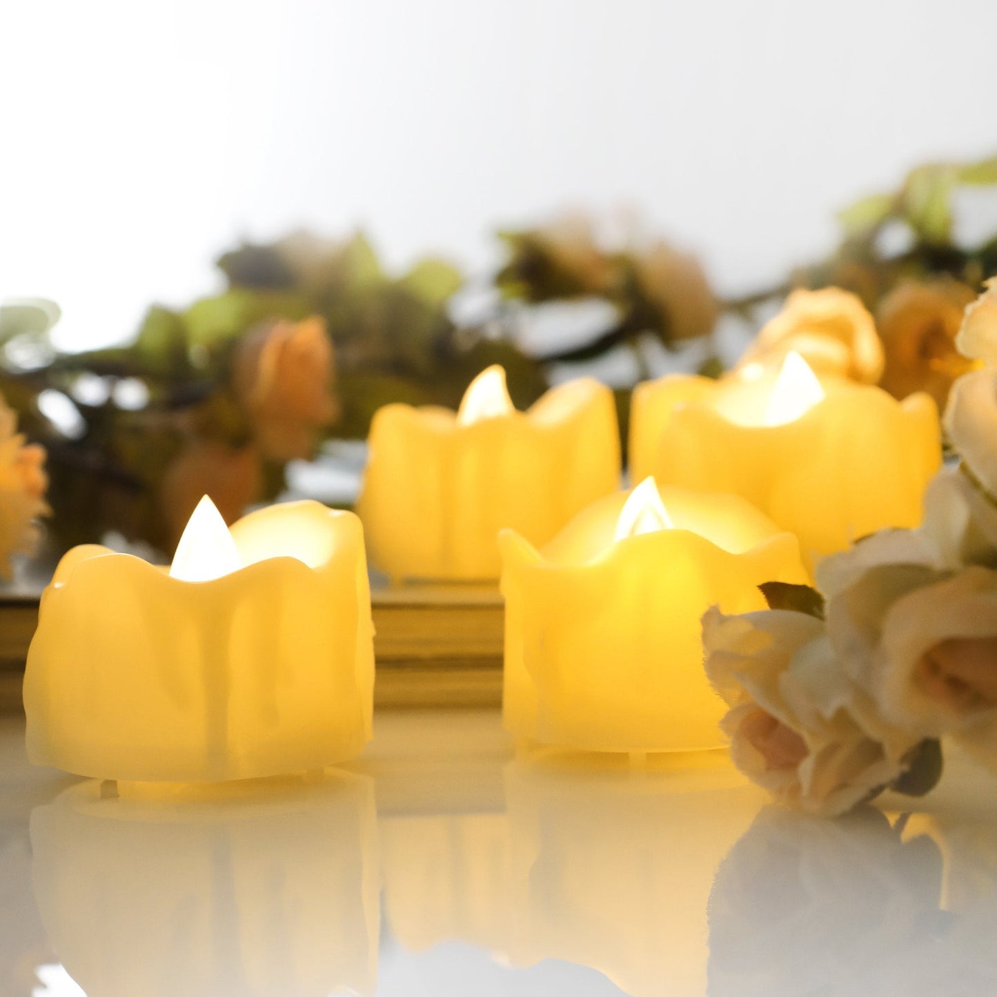 CANDLE CHOICE Battery Operated Flameless Votive Candles with Timer Realistic Flickering Fake Electric LED Tea Lights Tealights for Halloween Christmas Party Wedding Decorations Batteries Incl. 6 Pack