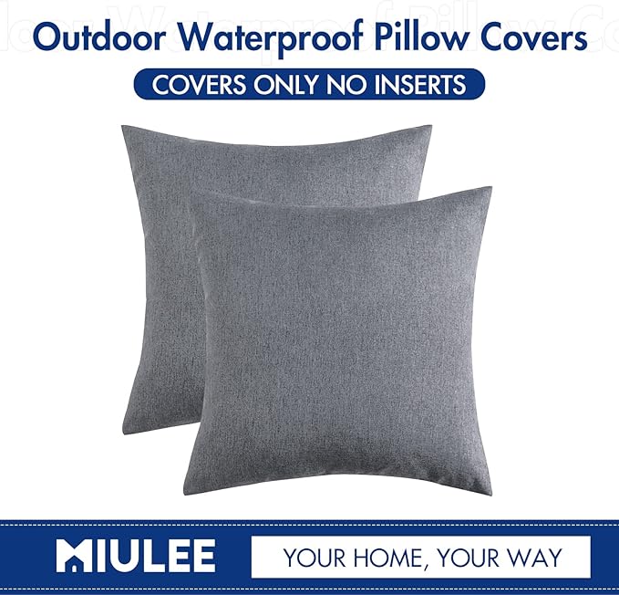 MIULEE Pack of 2 Decorative Outdoor Solid Waterproof Throw Pillow Covers Faux