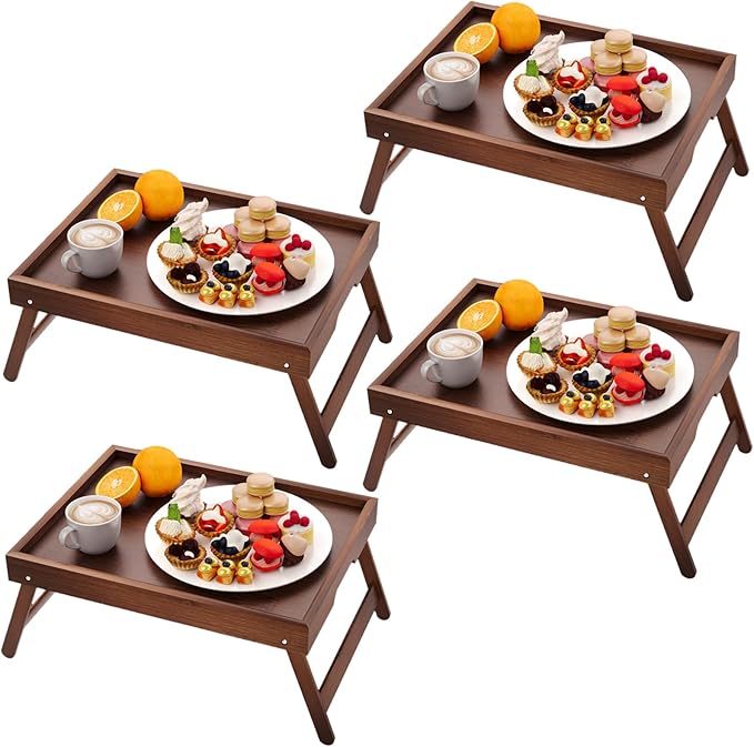 Fibogollo 4 Pack Bamboo Bed Tray Table