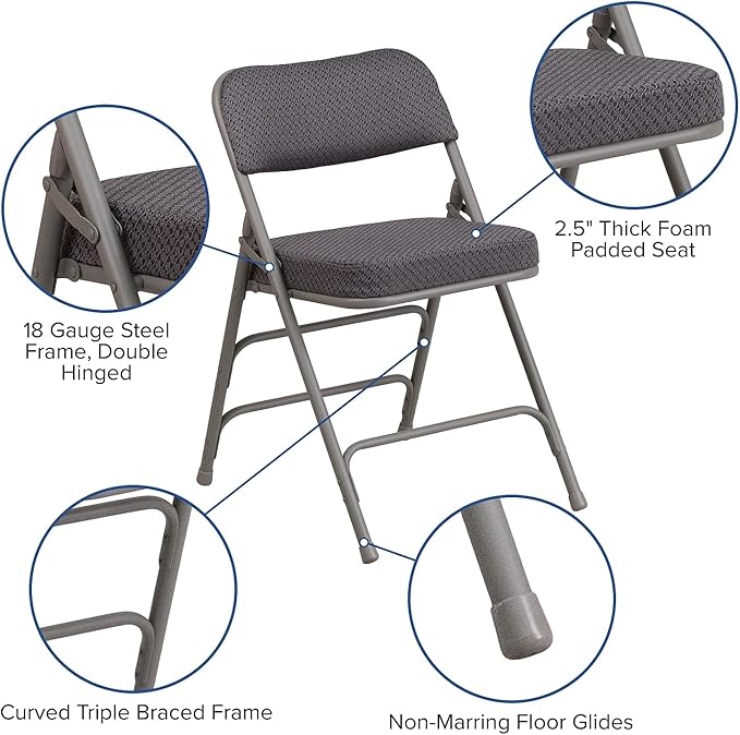 Flash Furniture 2 Pack HERCULES Series Premium Curved Triple Braced & Double