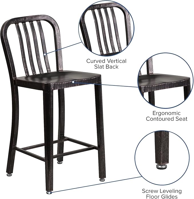 Flash Furniture Commercial Grade 24" High Black-Antique Gold Metal