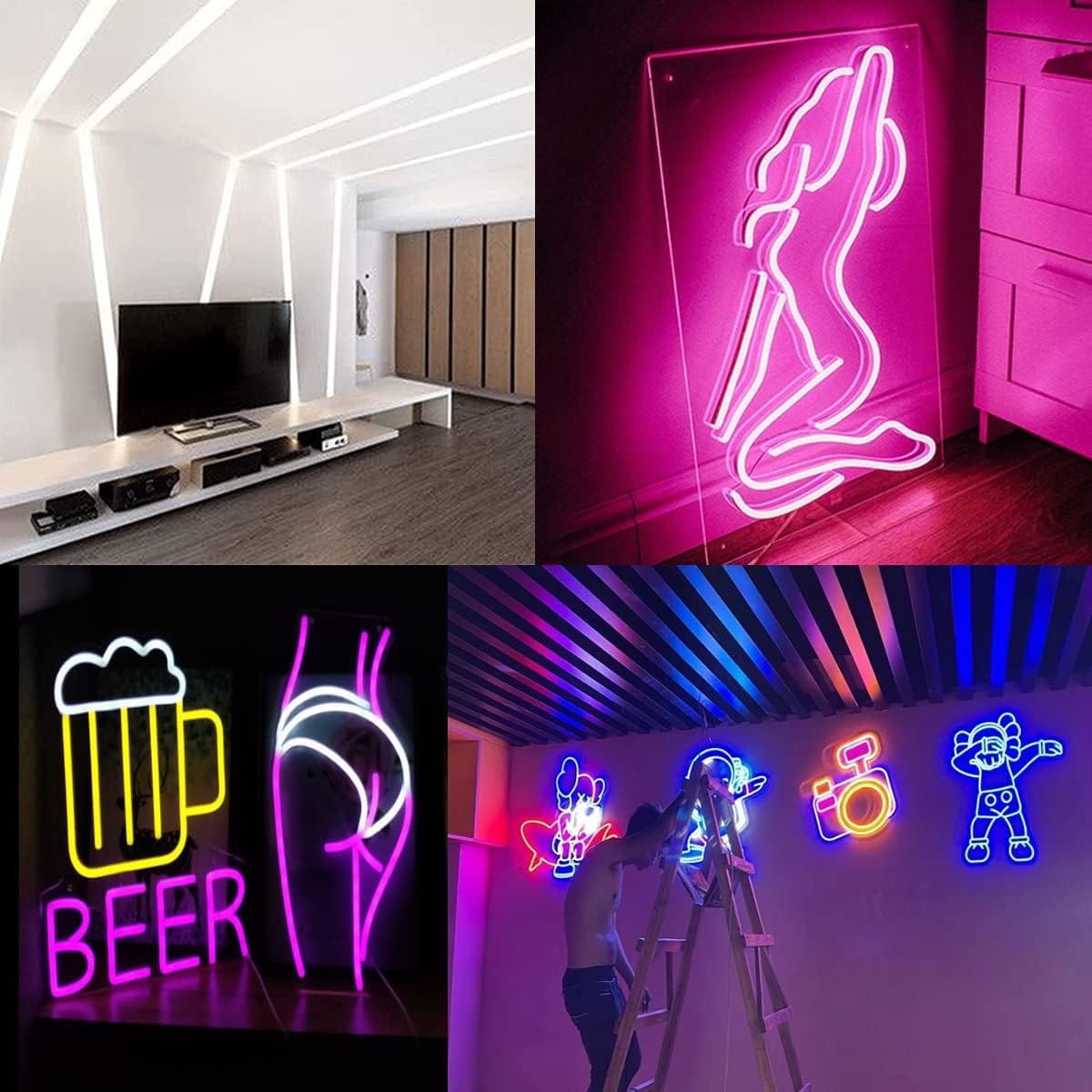 Maxlaxer Pink LED Neon Strip Light，16.4ft/5m 12V DC Waterproof Flexible Light Strip for Indoor and Outdoor Decor, Bedroom, Kitchen, Party, TV Backlight.(Power Adapter not Included)
