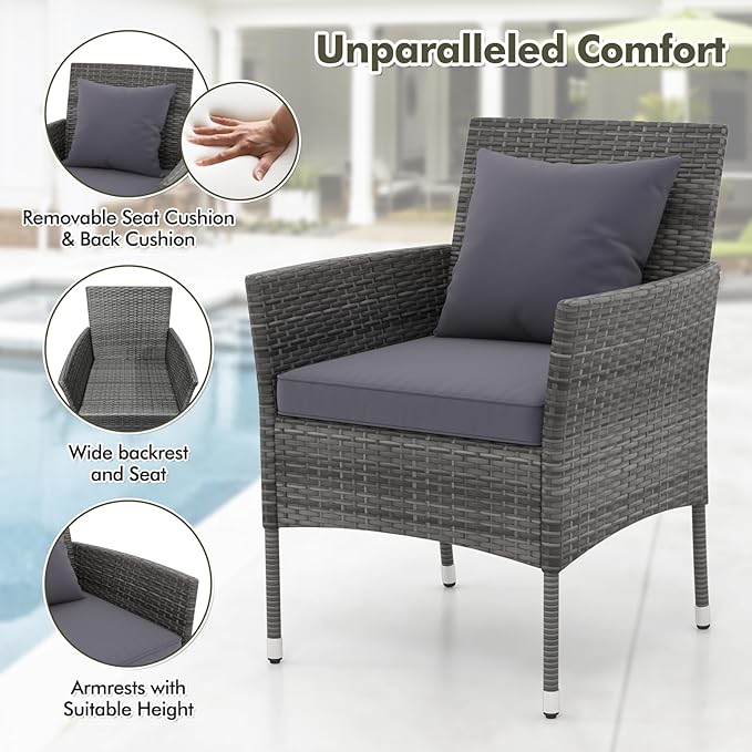 Tangkula 3-Piece Patio Furniture Set, PE Wicker Conversation Bistro Set w/A
