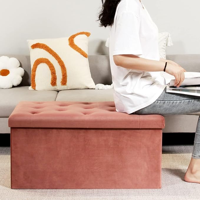 B FSOBEIIALEO Folding Storage Ottoman, Long Ottomans Shoes Bench, Velvet