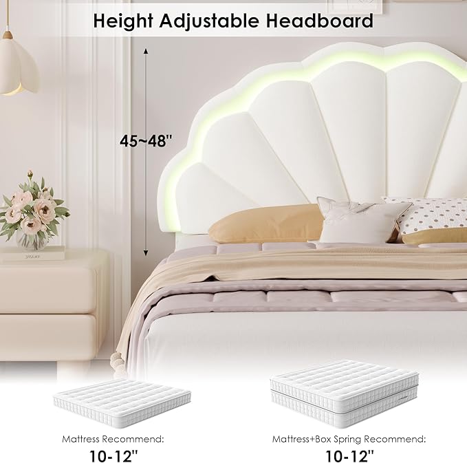 HIFIT Queen Upholstered Smart LED Bed Frame