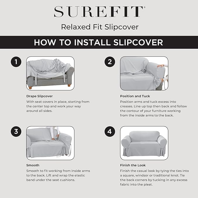 SureFit Cotton Duck Armchair Box Cushion One Piece Slipcover, Chair Cover