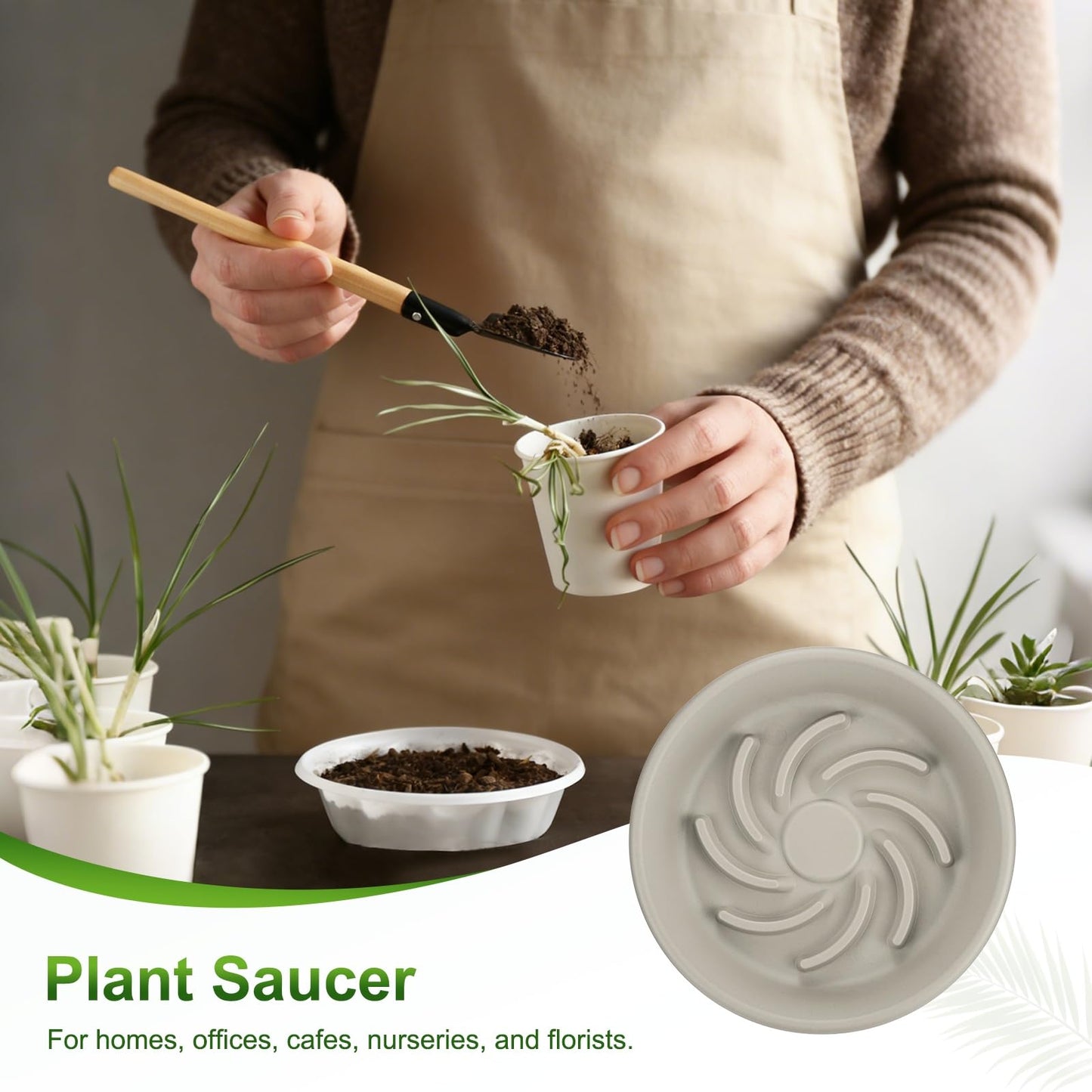 M METERXITY 2-Pack Plant Saucer, 7.3 Inch/ 18.5cm Plastic Plant Trays Thicker for Pots/Indoor/Outdoor/Water Drainage and Protection, Flowerpot Drip Tray [Grayish White]