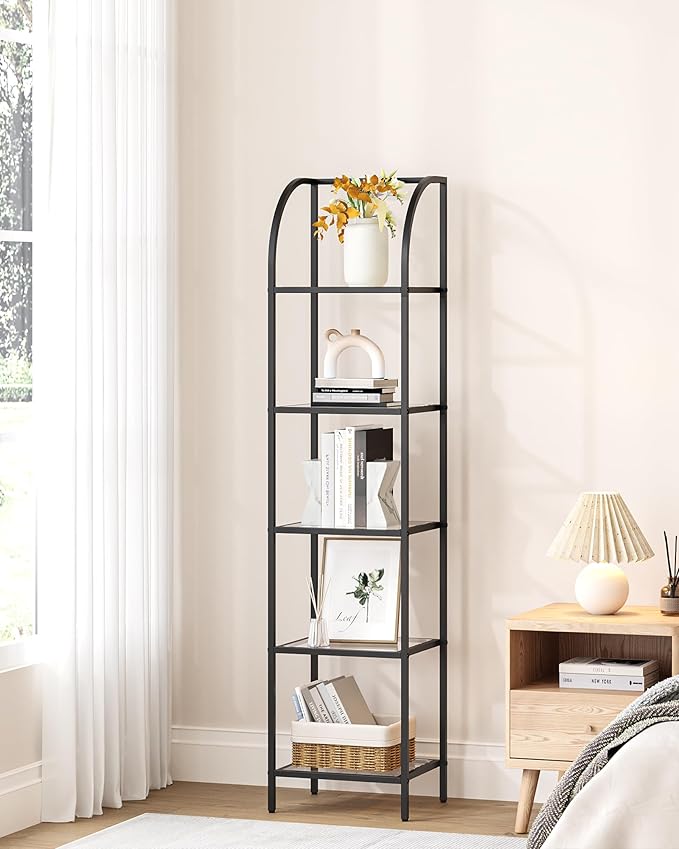 Hzuaneri Bookcase Bookshelf, Tempered Glass Arched Bookshelf