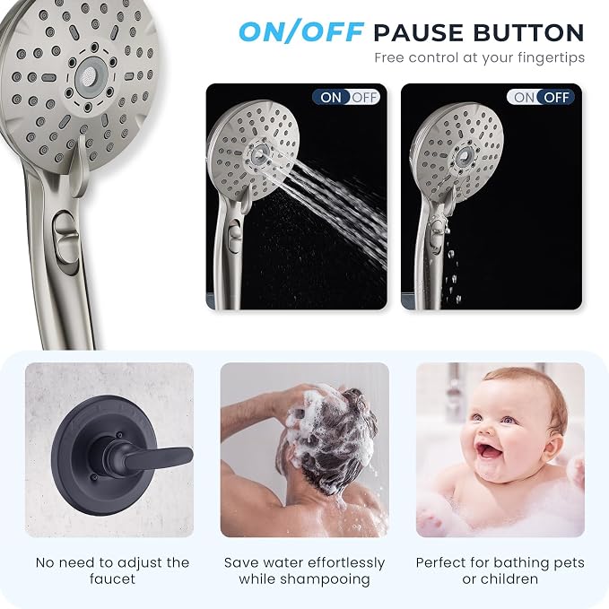 Ryamen Dual Shower Head Combo, 8'' High Pressure Rain Shower Head with Handheld Spray, 6+1 Spray Settings Handheld Showerhead, Height Adjustable, One-touch Pause Button, Brushed Nickel