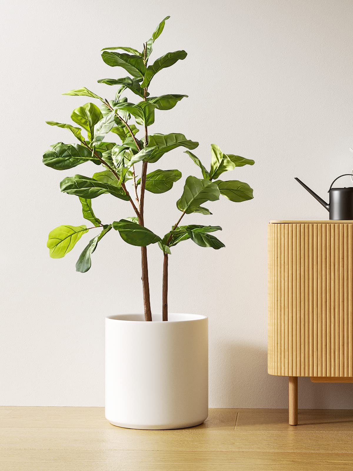 LE TAUCI 12 Inch Pot for Plants, Ceramic Planters for Indoor Plants, Mid-Century Modern Cylinder Flower Pots with Drainage Hole, Fits Fiddle Leaf Fig & Monstera, Home Decor, White