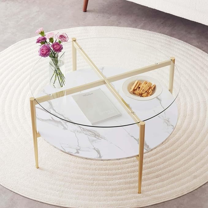 LumFurn Round Coffee Table for Living Room, Mid-Century Modern Design, D30 x H17