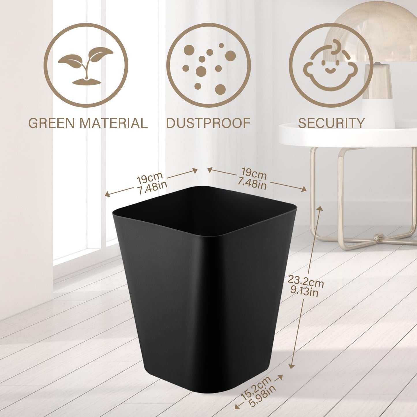 Amyhill 10 Pcs Small Trash Can 2 Gallon Plastic Garbage Can Small Waste Basket for Bathroom Office Kitchen Living Room Bedroom Home Under Desk (Black)