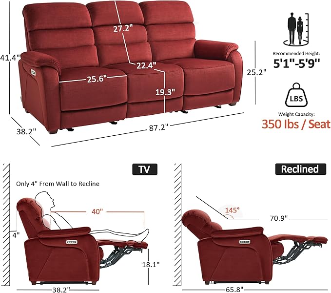 MCombo 87.2'' Wall Hugger Power Recliner Sofa