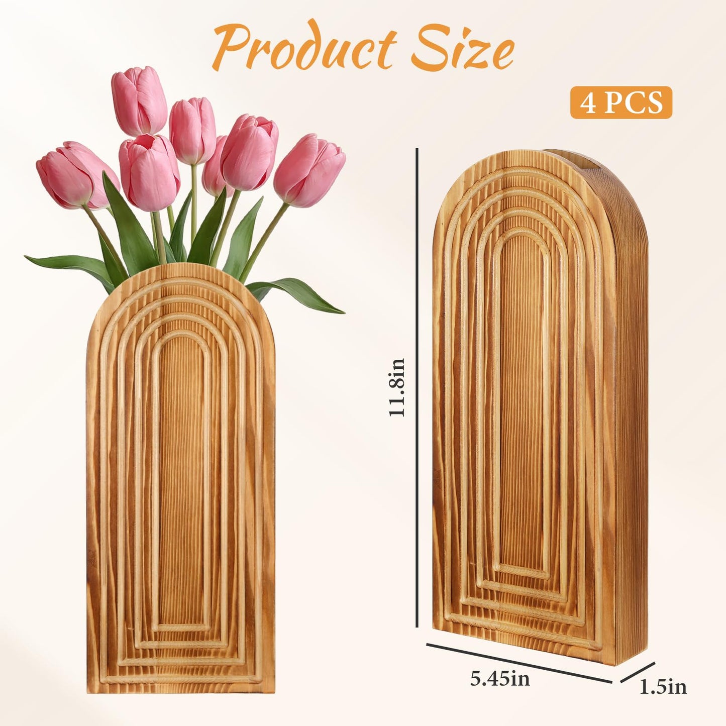 ygzQibhg 4 Pack Wall Planter Wood Wall Decor for Indoor Plants and Flower Hanging Planter Vase Art Home Decor for Living Room Bedroom Bathroom Patio Kitchen Office