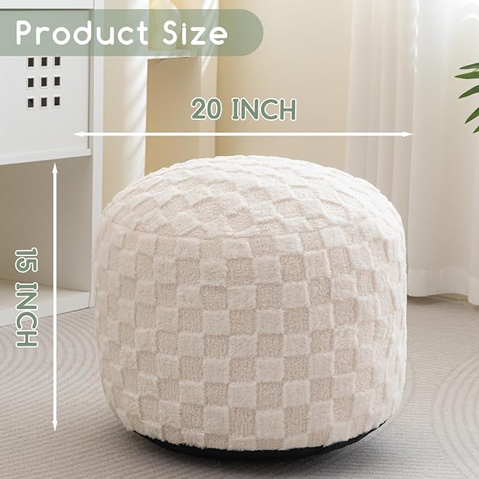 HIGOGOGO Round Stuffed Pouf Ottoman, Plaid Poufs