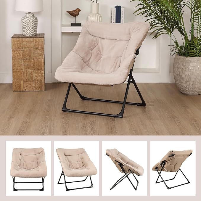 Comfy Saucer Chair for Adults, Soft Faux Fur Bedroom Chair, Accent Dorm Chairs