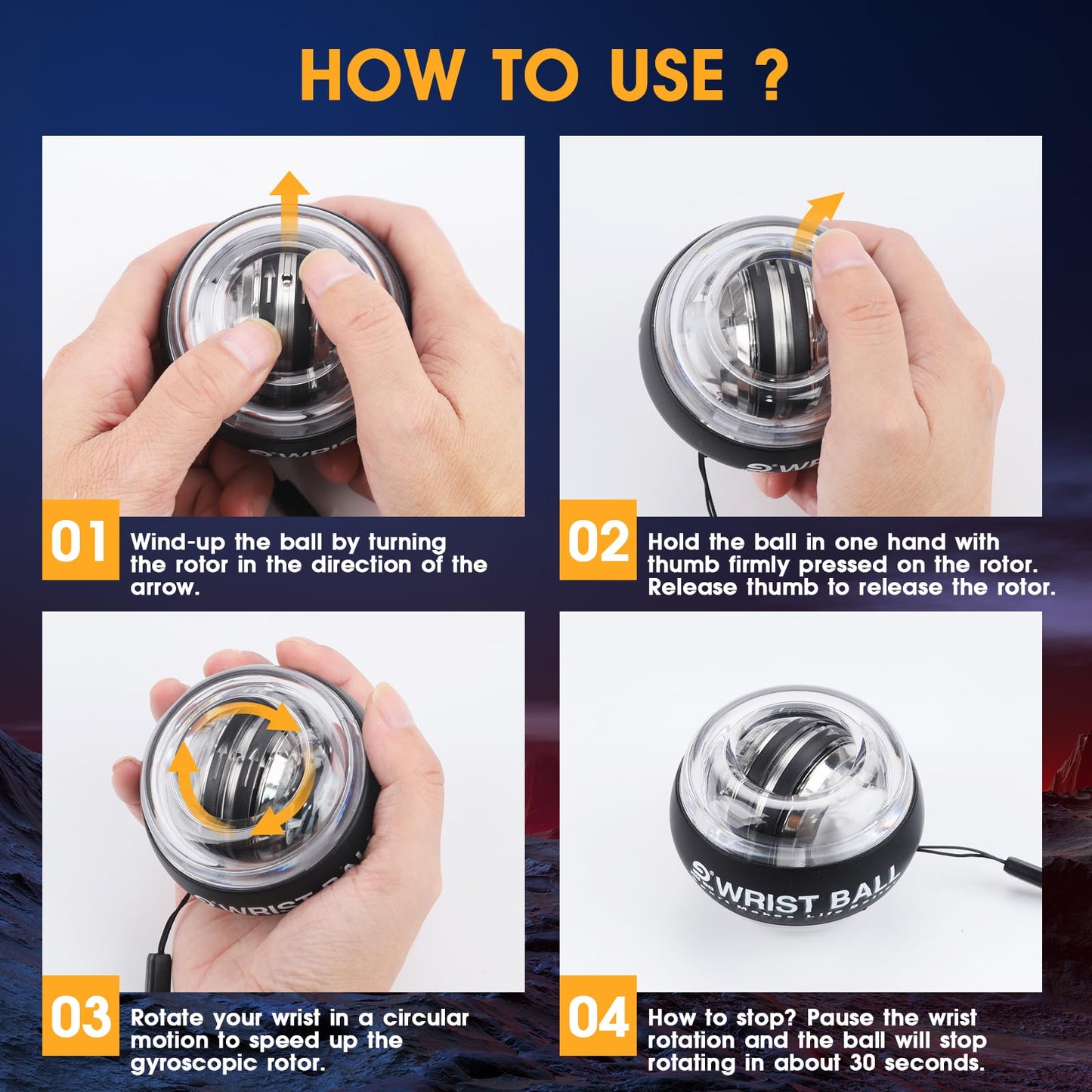 Wrist Trainer Ball Auto-Start Gyroscopic Forearm Exerciser Gyro Ball for Strengthen Arms, Fingers, Bones and Muscles